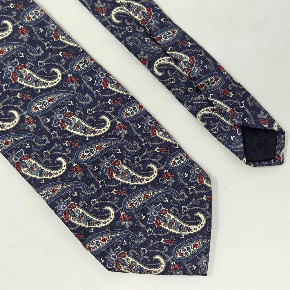BROOKS BROTHERS MAKERS SILK TIE BLUE WHITE RED PAISLEY FLORAL 3.5" X 59"